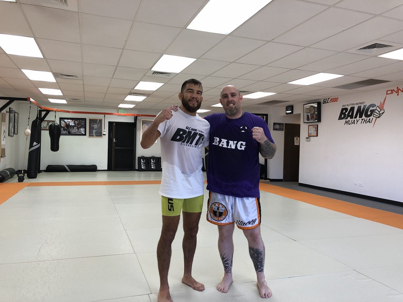 Coach Seth Stacey with a fighter