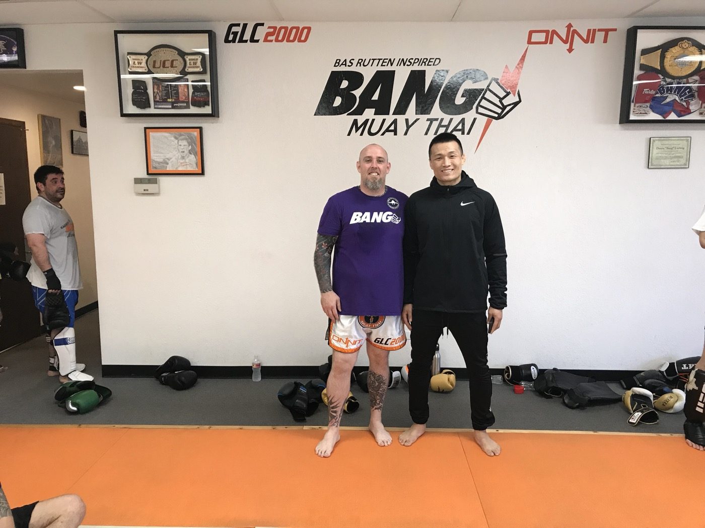 Coach Seth Stacey with a fighter