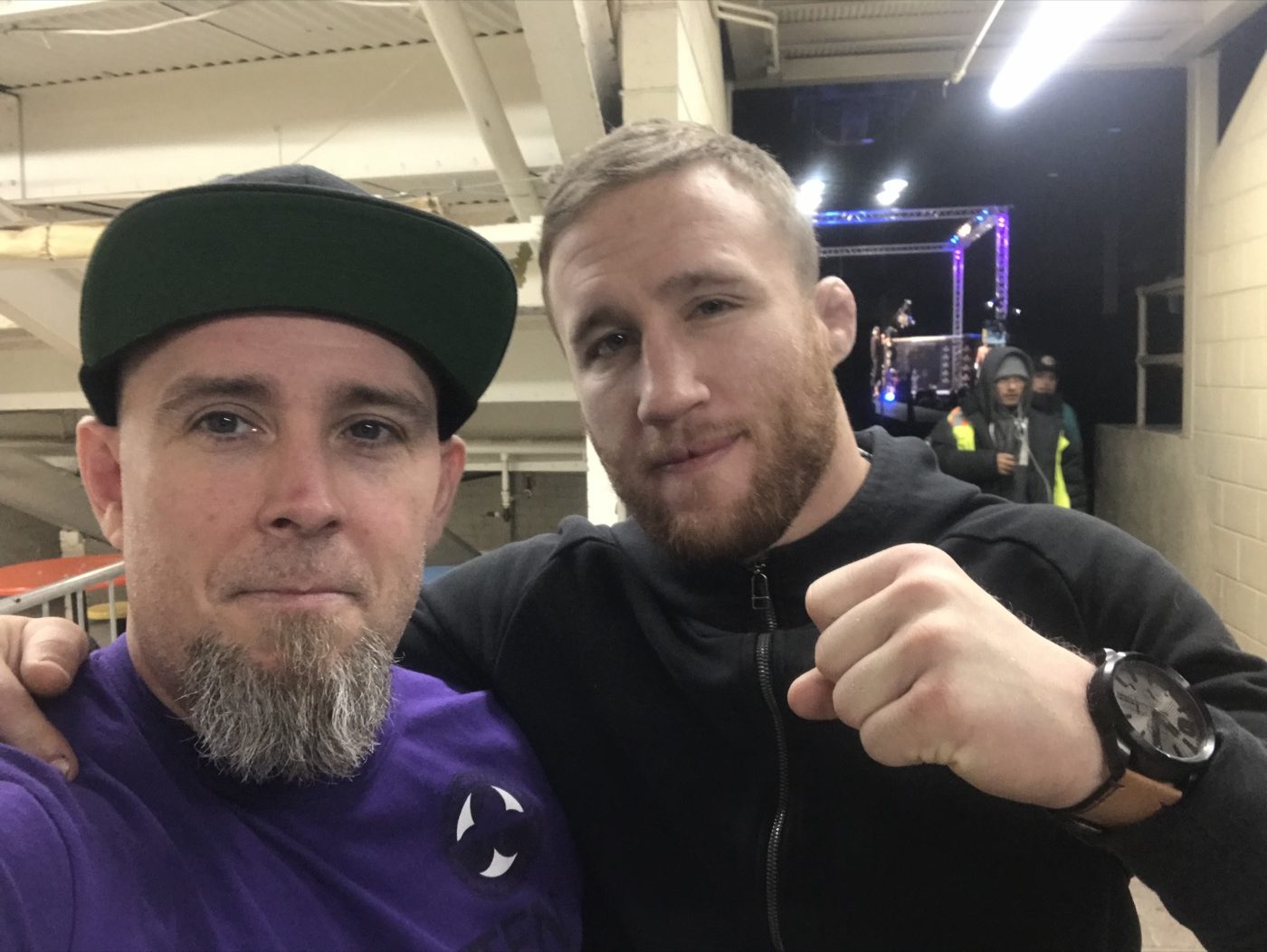 Coach Seth Stacey with a fighter