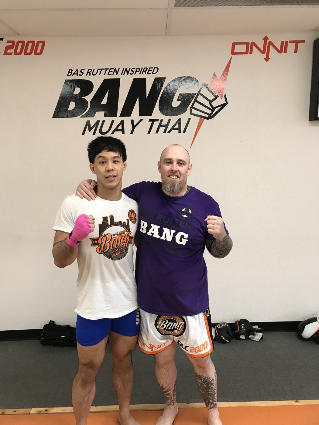 Coach Seth Stacey with a fighter