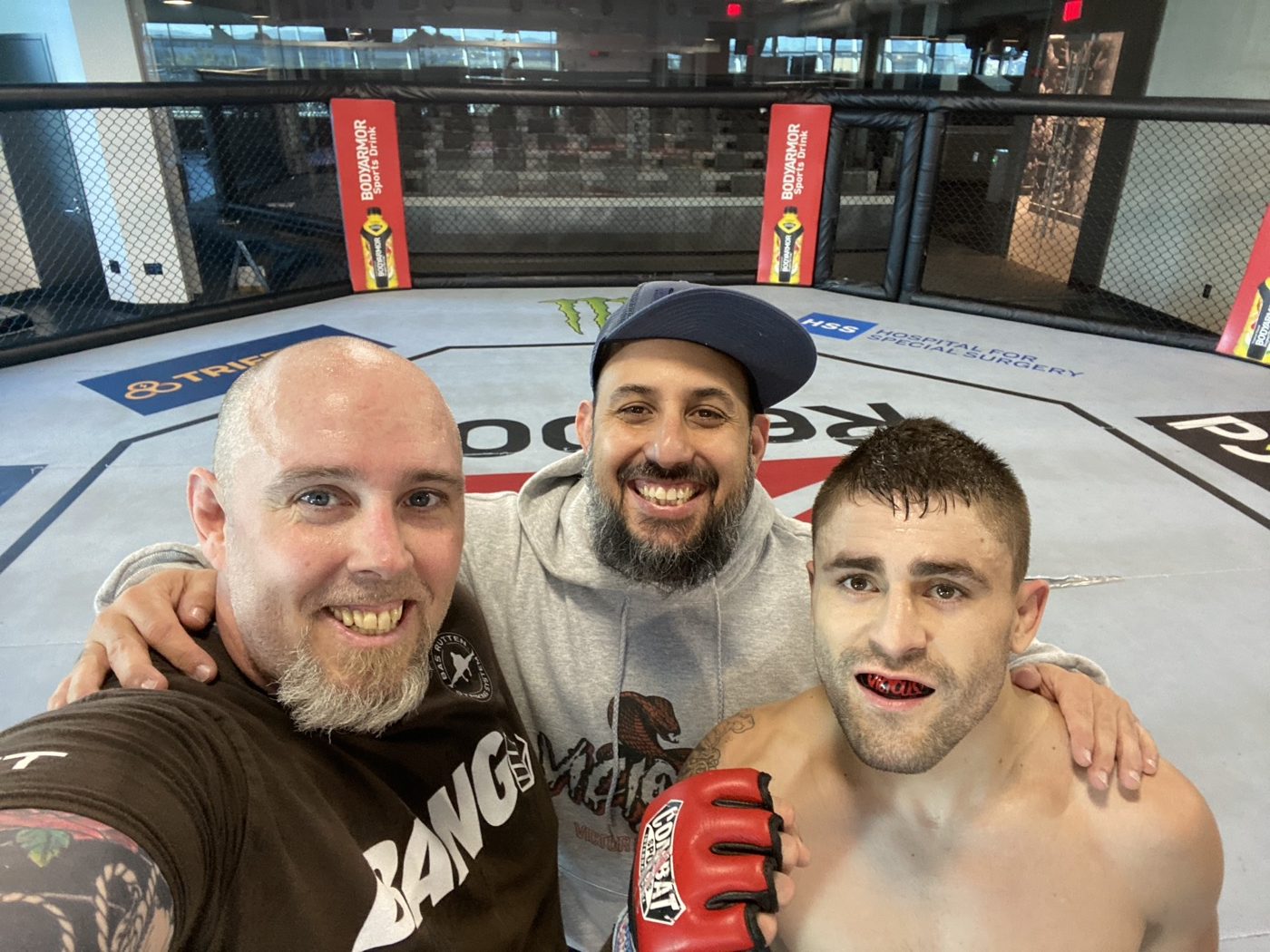 Coach Seth Stacey with a fighter