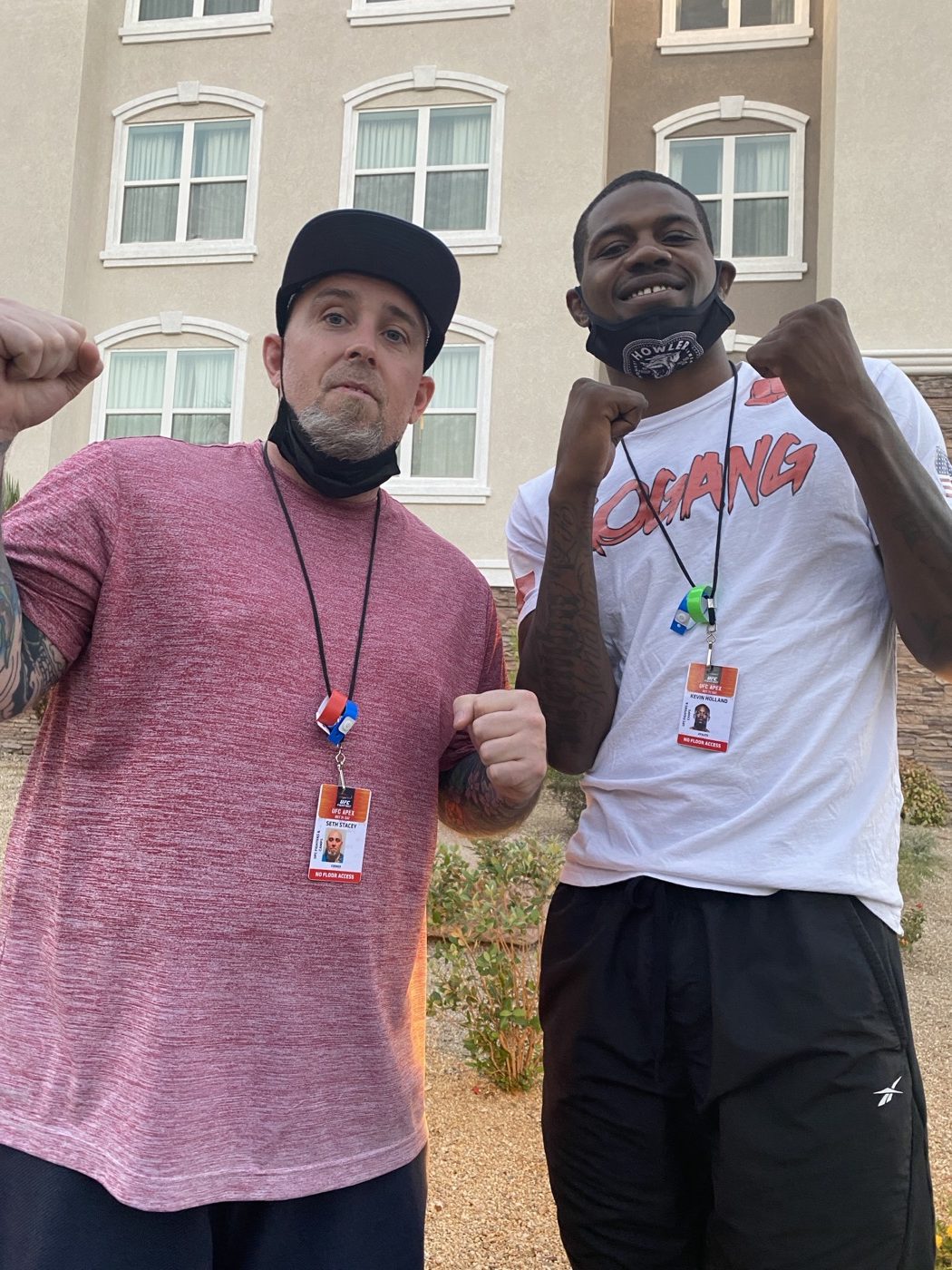 Coach Seth Stacey with a fighter