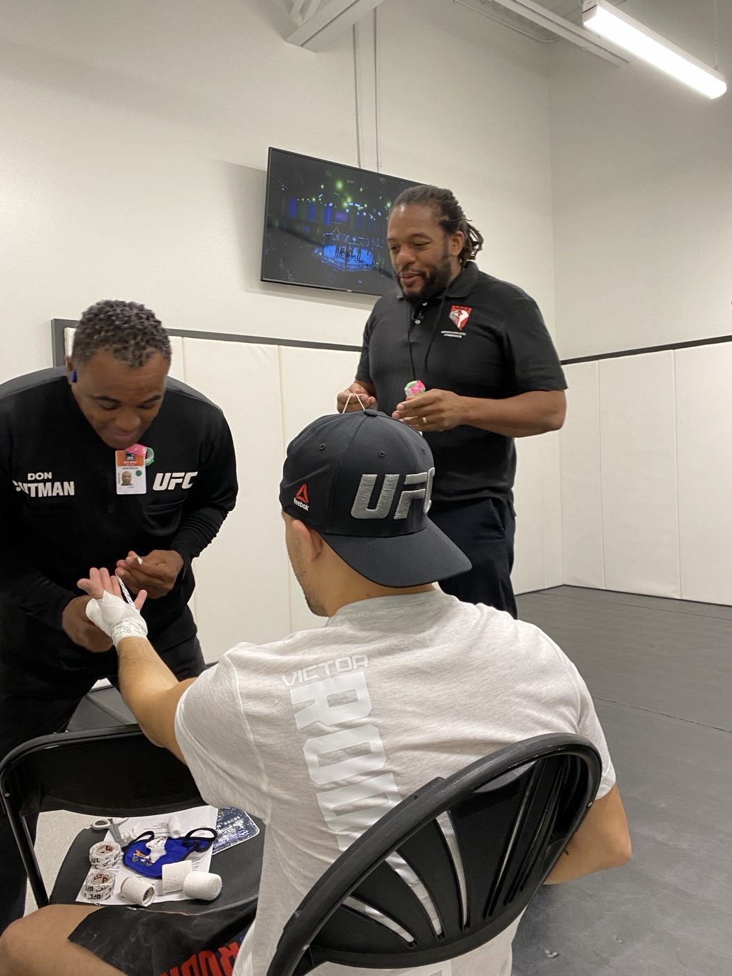 Coach Seth Stacey with a fighter
