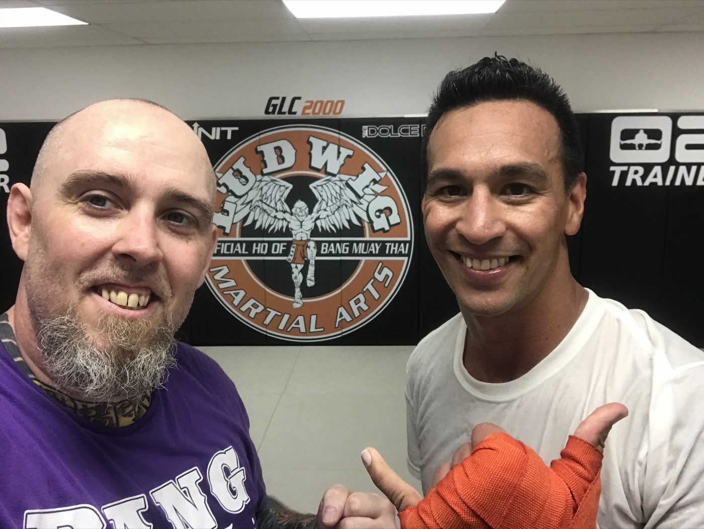 Coach Seth Stacey with a fighter