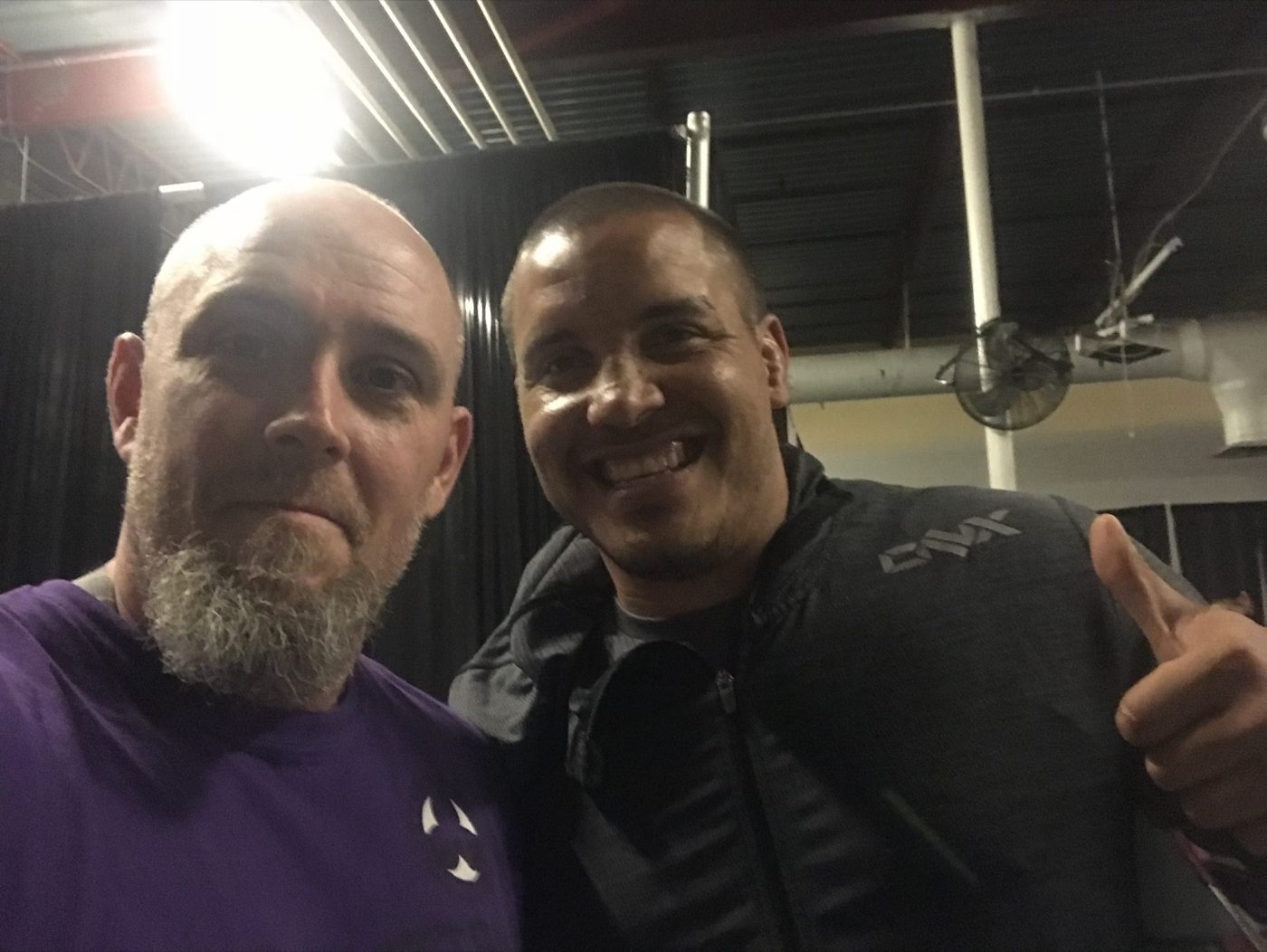 Coach Seth Stacey with a fighter