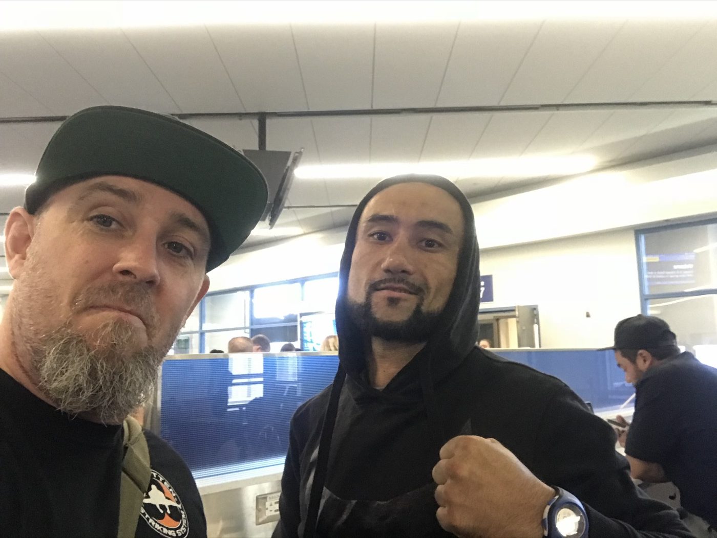 Coach Seth Stacey with a fighter