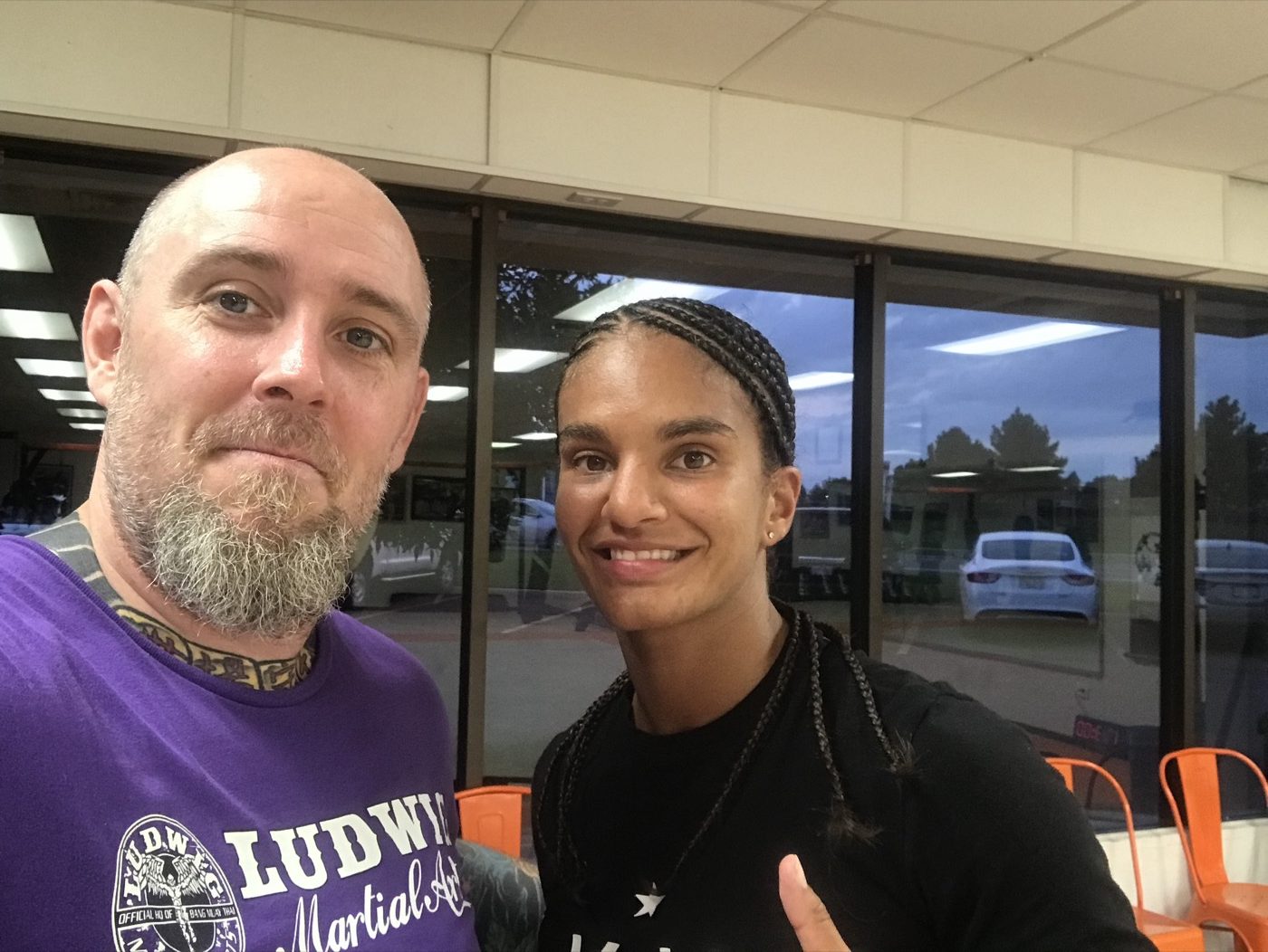 Coach Seth Stacey with a fighter
