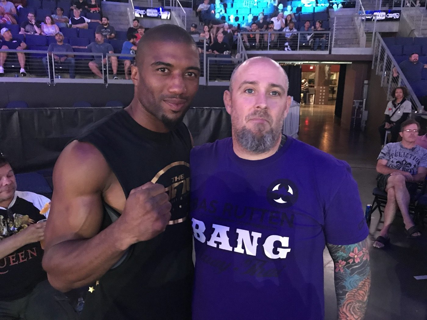 Coach Seth Stacey with a fighter